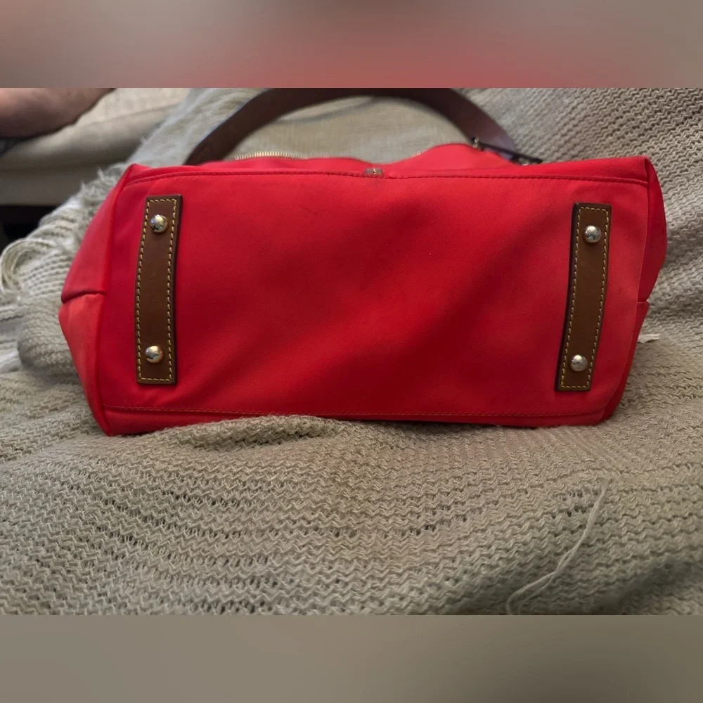 Dooney & Bourke Nylon Red Wayfarer Bag Tan Leather - Picture 2 of 13